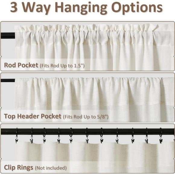 Natural Linen Curtains 84Inch Length 2Panels for LivingRoom Rod Pocket SemiSheer - Picture 5 of 7